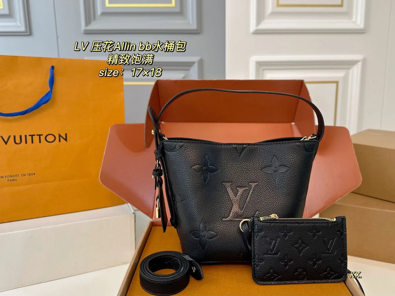 LV Allin BB Bucket Bag [17x18cm] with Matching Pouch & Strap - Embossed Monogram Design