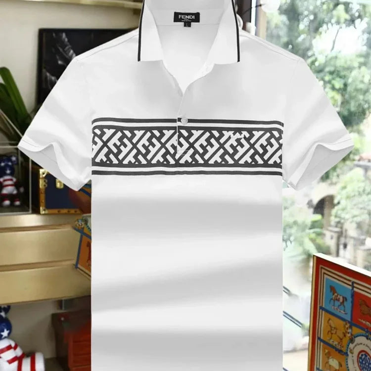 FENDI Men's White Polo Shirt with Geometric Pattern - Stylish and Comfortable