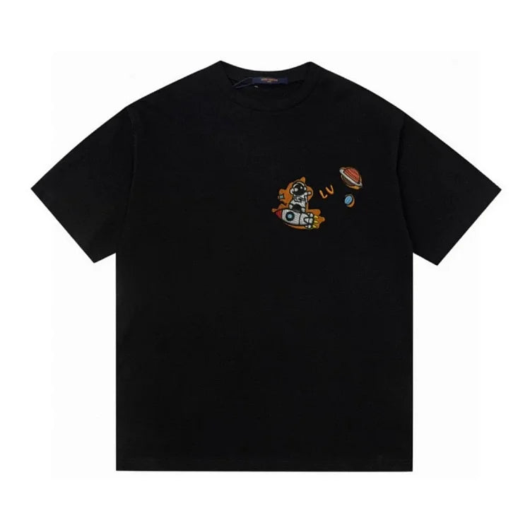 Louis Vuitton Men's Black T-Shirt with Astronaut Embroidery