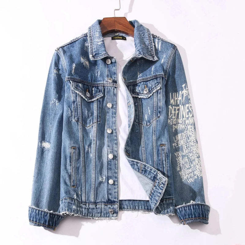 RienFeng Distressed Denim Jacket | 7598116533