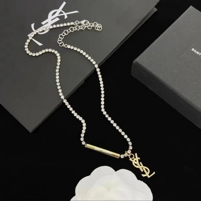 Saint Laurent Monogram Crystal Chain Necklace
