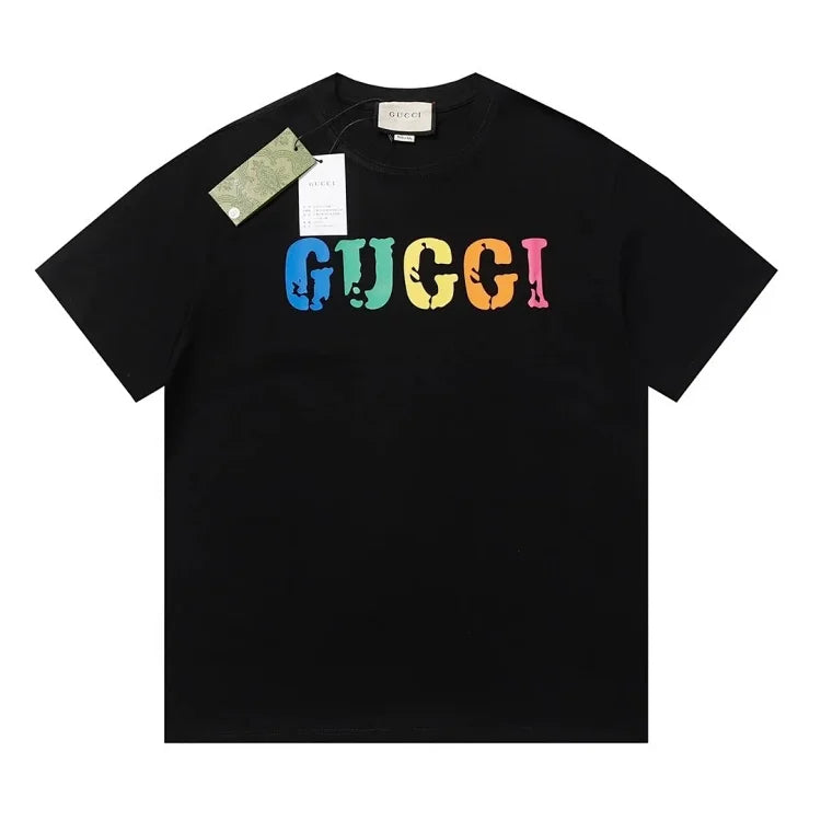 Gucci Men's Black T-Shirt with Colorful Logo