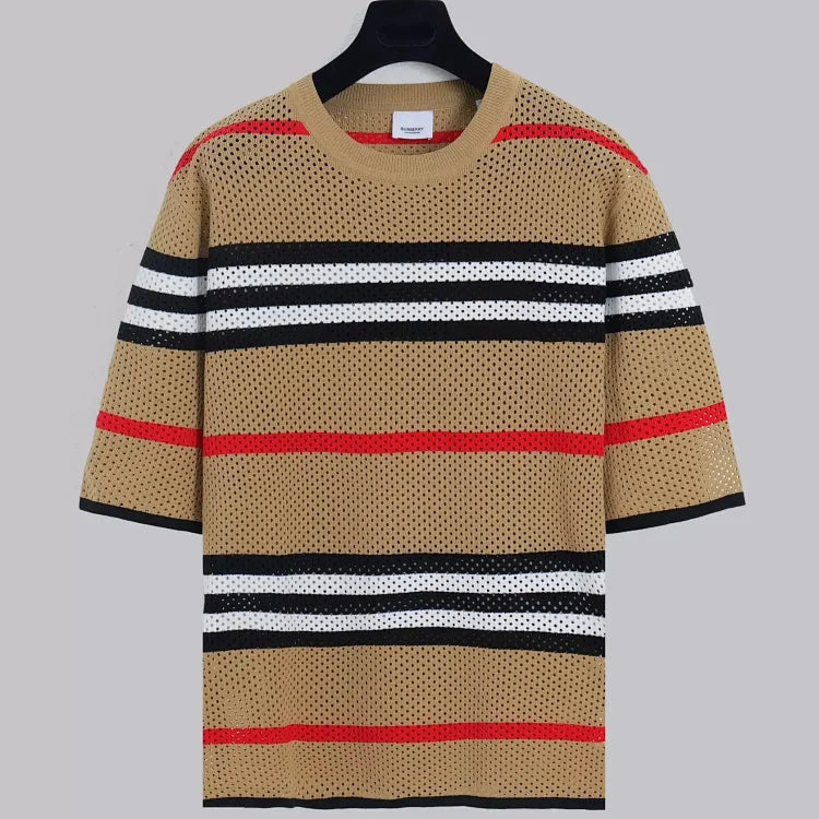 Burberry Men's Beige Striped Mesh T-Shirt