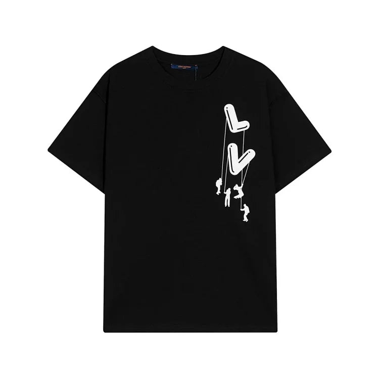 Louis Vuitton Men's Black T-Shirt with Climbing Figures Design