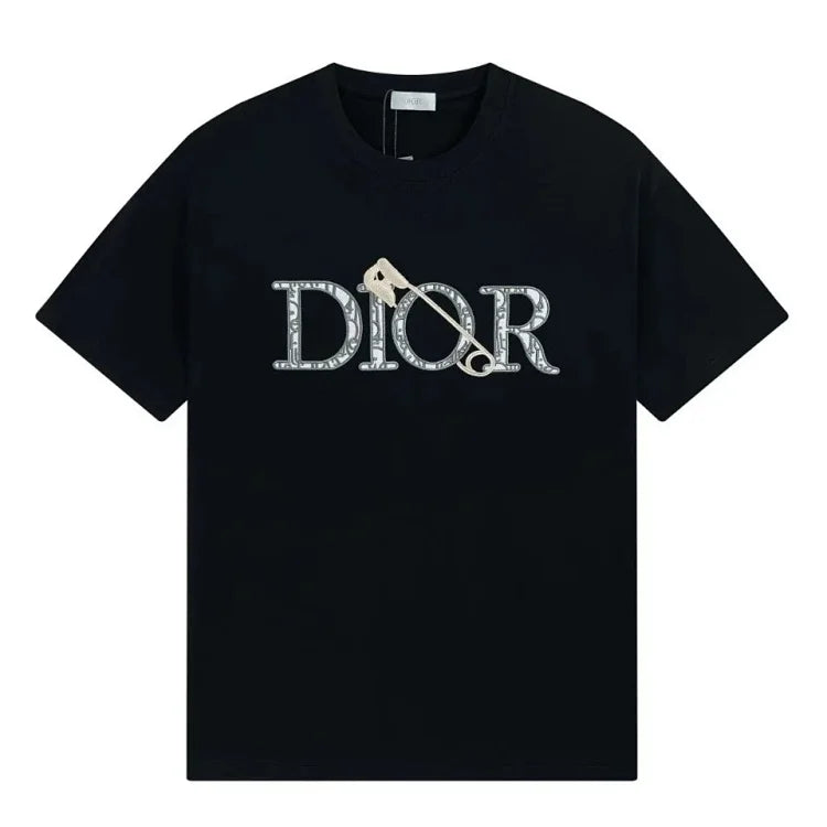 Dior Men's Black T-Shirt with Embroidered Logo