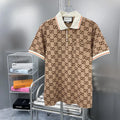 Gucci GG Pattern Polo Shirt for Men - Brown with White Collar