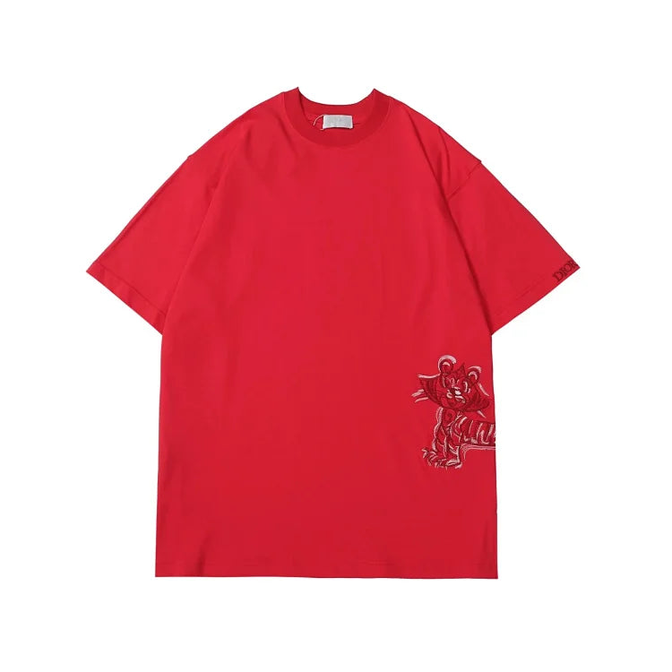 Dior Red Tiger Embroidered T-Shirt - Luxury Fashion Tee