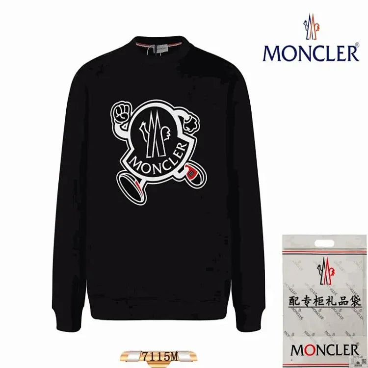 Moncler Men's Black Sweatshirt with Logo Print - Stylish and Comfortable
