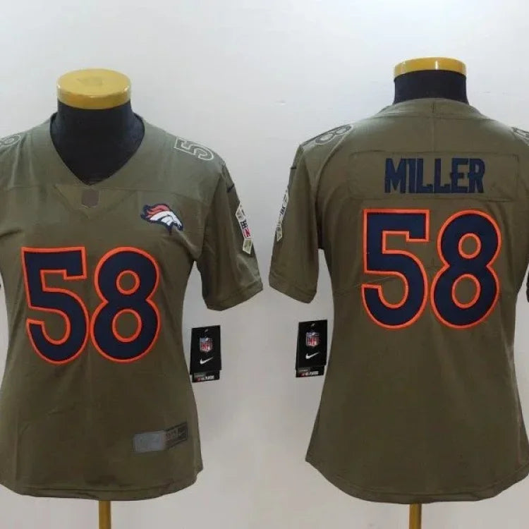 Denver Broncos #58 Miller Women's Olive Salute to Service Limited Jersey