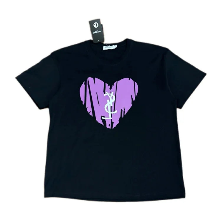 YSL Heart Logo T-Shirt - Black and Purple Design