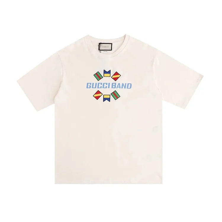 Gucci Band T-Shirt with Flags - White
