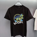 Versace Men's Black T-Shirt with Tropical Graphic Design