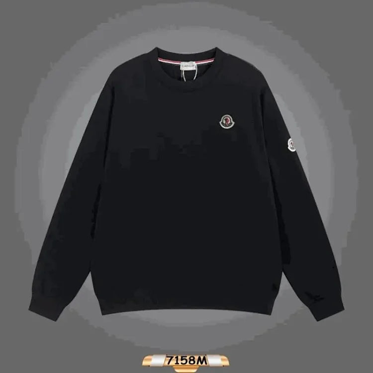 Moncler Men's Black Crewneck Sweatshirt with Logo Patch - Stylish and Comfortable