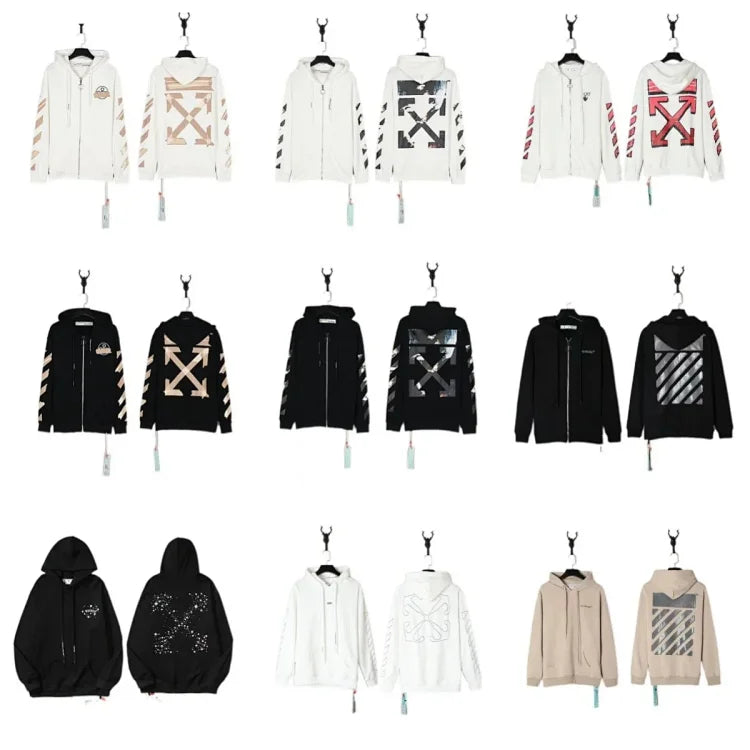 Off-White Hoodie with Arrow Print and Logo Design