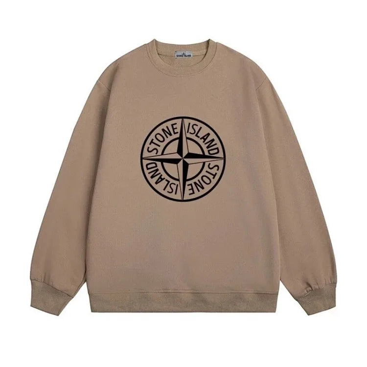 Stone Island Men's Brown Crewneck Sweatshirt with Logo Print