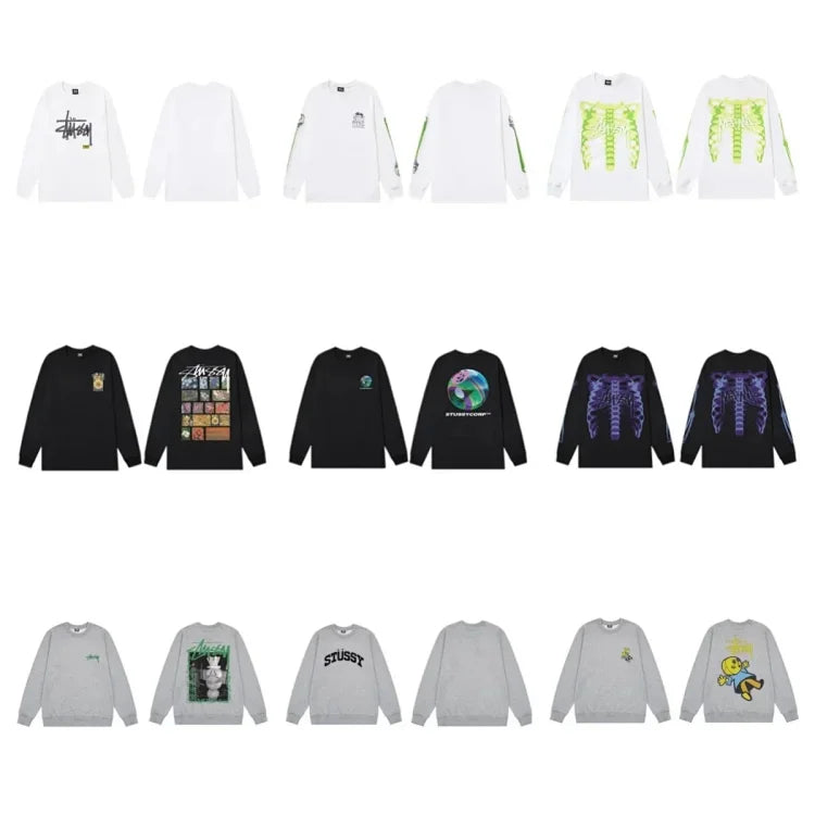 Stussy Dinosaur Graphic Crewneck Sweatshirt - Black