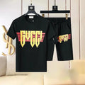 GUCCI Men's Short Sleeve T-Shirt and Shorts Set - Black with Yellow Logo