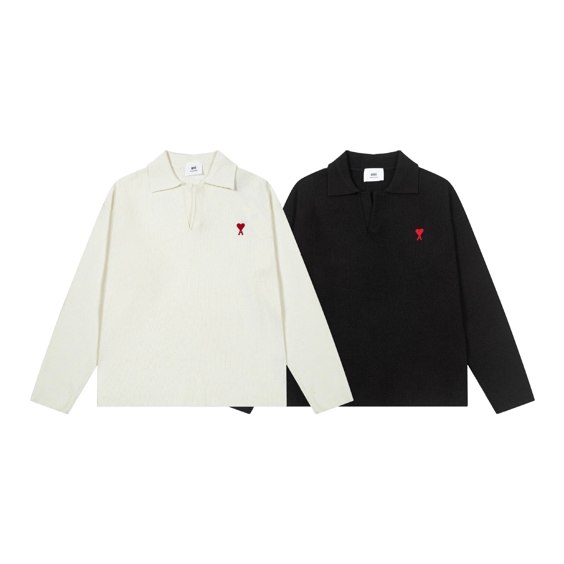 Ami Heart Logo Ribbed Polo Sweater [2 styles]