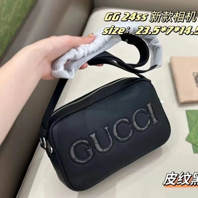 Gucci GG 24ss Camera Bag [Size: 23.5*7*14.5cm, Pebbled Black]
