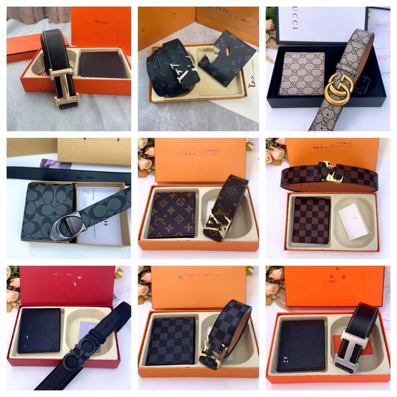 Hermès H Buckle, Louis Vuitton Monogram & Damier, Gucci GG Supreme, Coach Signature Wallet + Belt Set [22 styles]