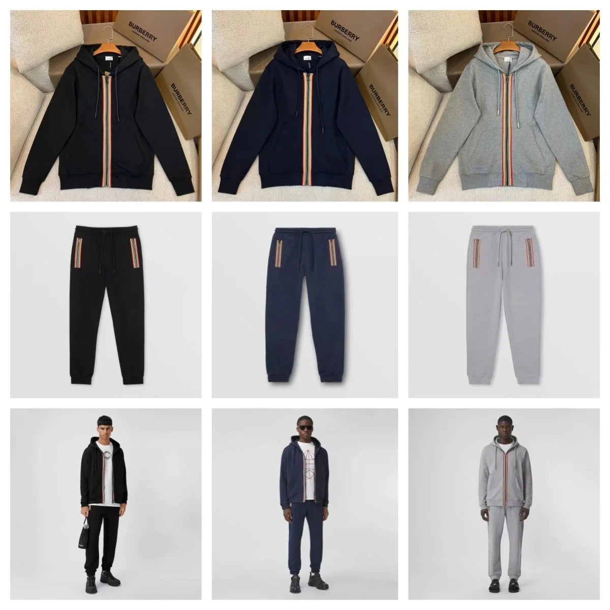 Burberry Stripe Zip-Up Hoodie & Jogger Set