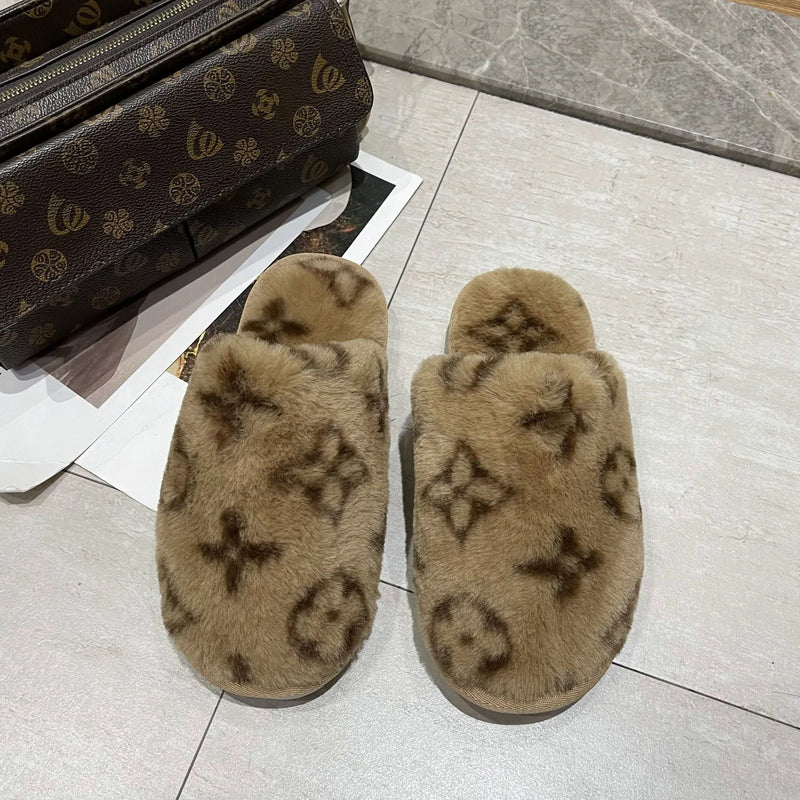Louis Vuitton Monogram Faux Fur Slippers