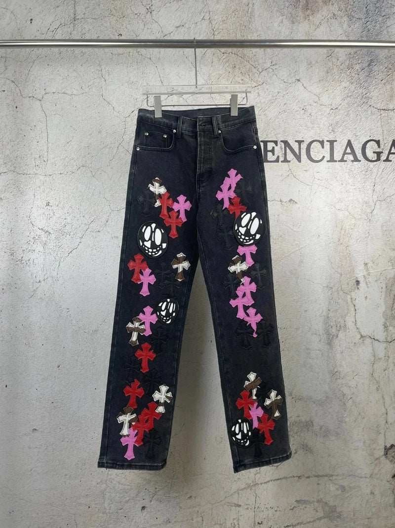 Chrome Hearts Cross & Skull Embellished Jeans