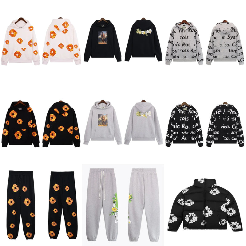 DENIM TEARS Hoodie Suit [Multiple Styles Including Floral, Graphic, and Text Print Designs]