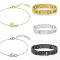 Lacoste Croc Charm Chain Bracelet & Link Bracelet Set [3 Colors: Gold, Silver, Black]