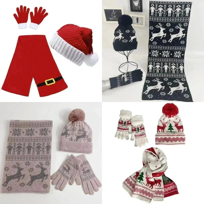 Fashionable Christmas Scarf Set [Santa Hat, Reindeer & Snowflake Knit Sets]