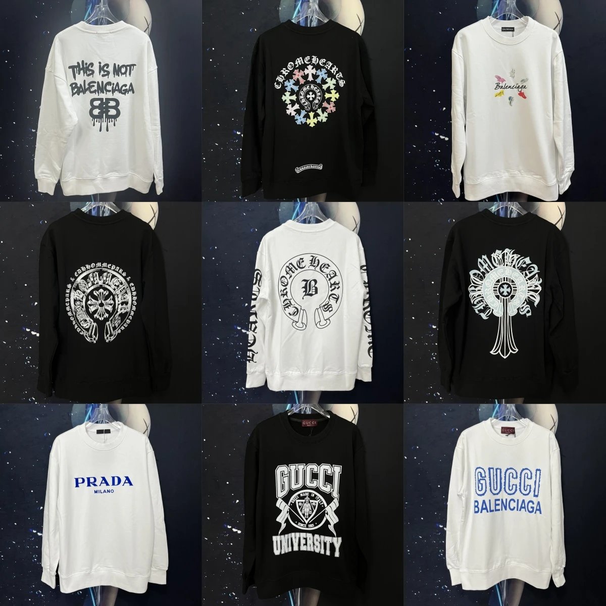 Balenciaga, Chrome Hearts, Prada, Gucci Logo Hoodies/Sweaters [40 styles]