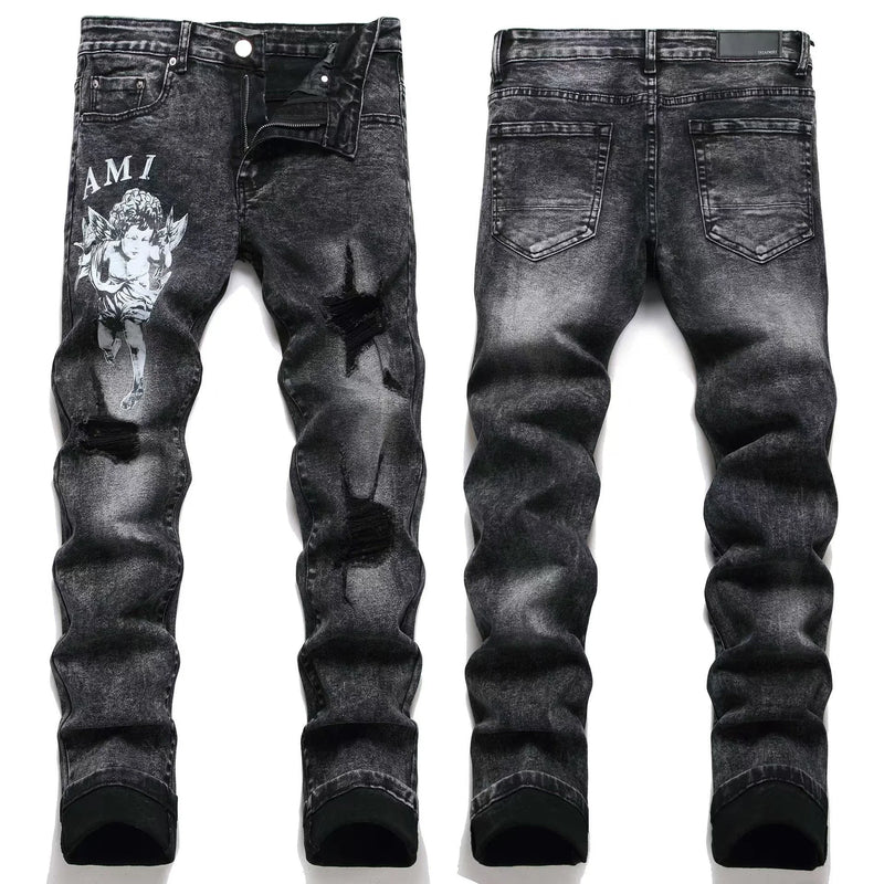 Amiri Angel Print Distressed Jeans