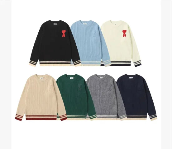 AMI Paris Ribbed Sweater with Bow Embroidery [7 Colors Available]