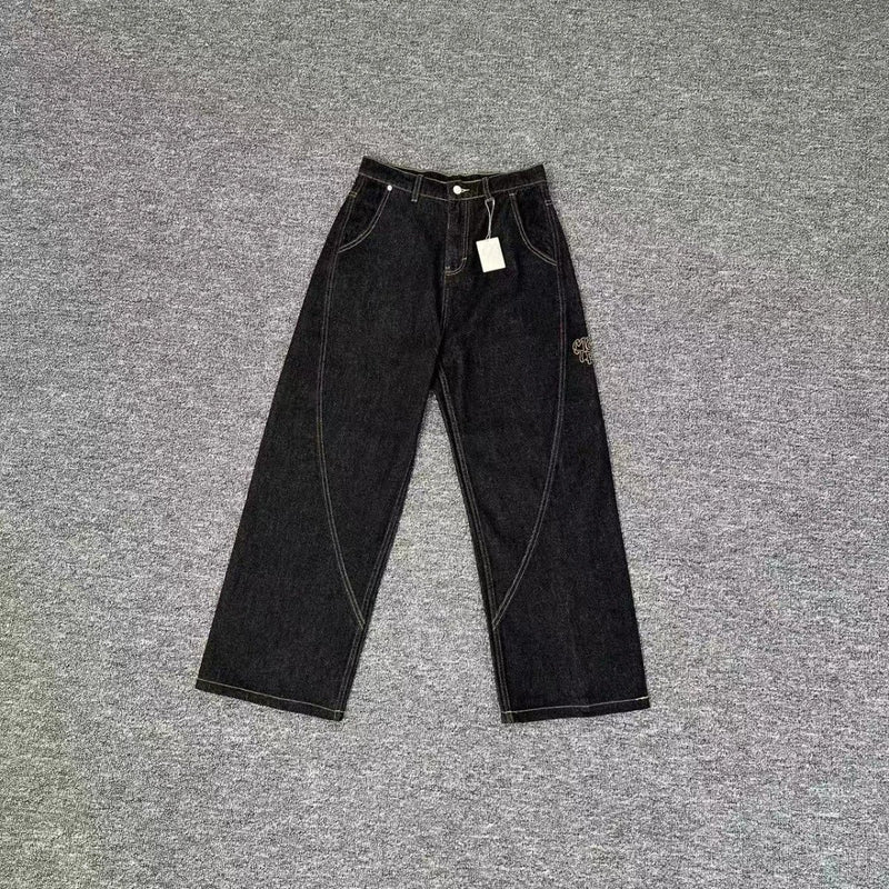 Mertra [Model Name Not Visibly Identifiable] Wide Leg Denim Pants with Embroidered Logo [3 styles]